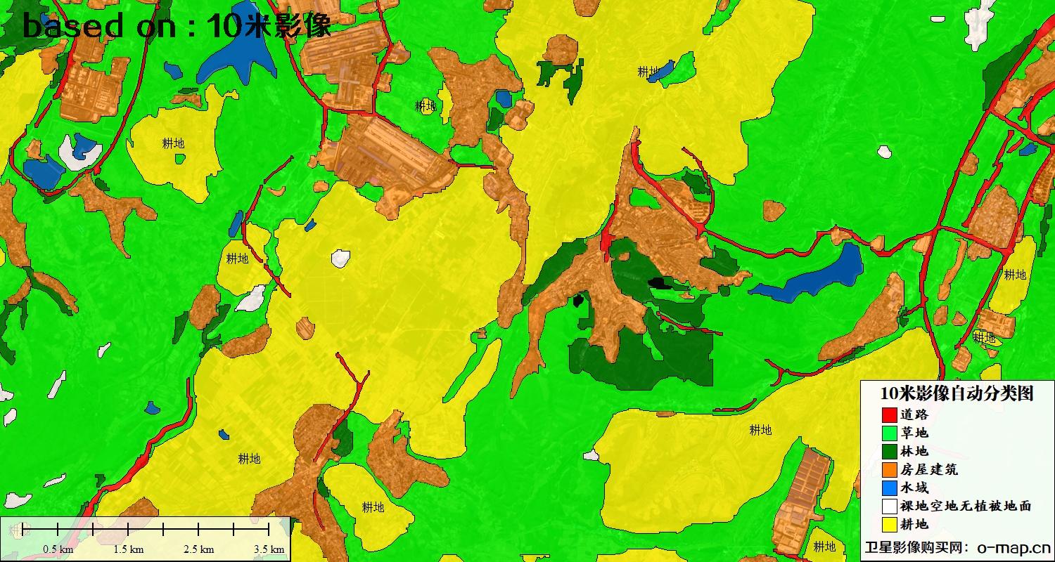 基于南宁市2023年10米卫星影像图的土地利用现状自动分类图