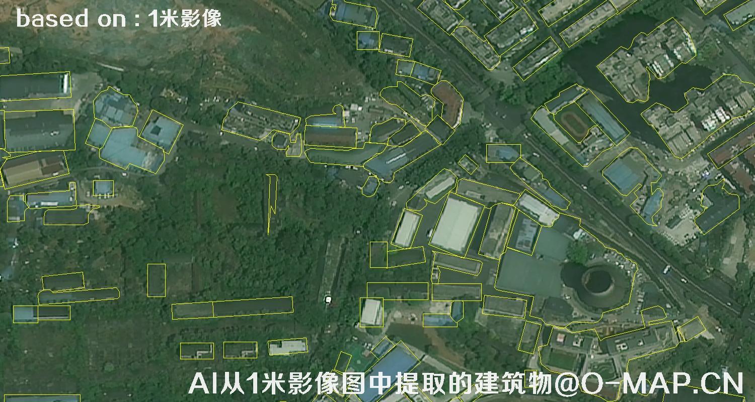 AI根据绵阳市1米卫星图提取的建筑物矢量图斑