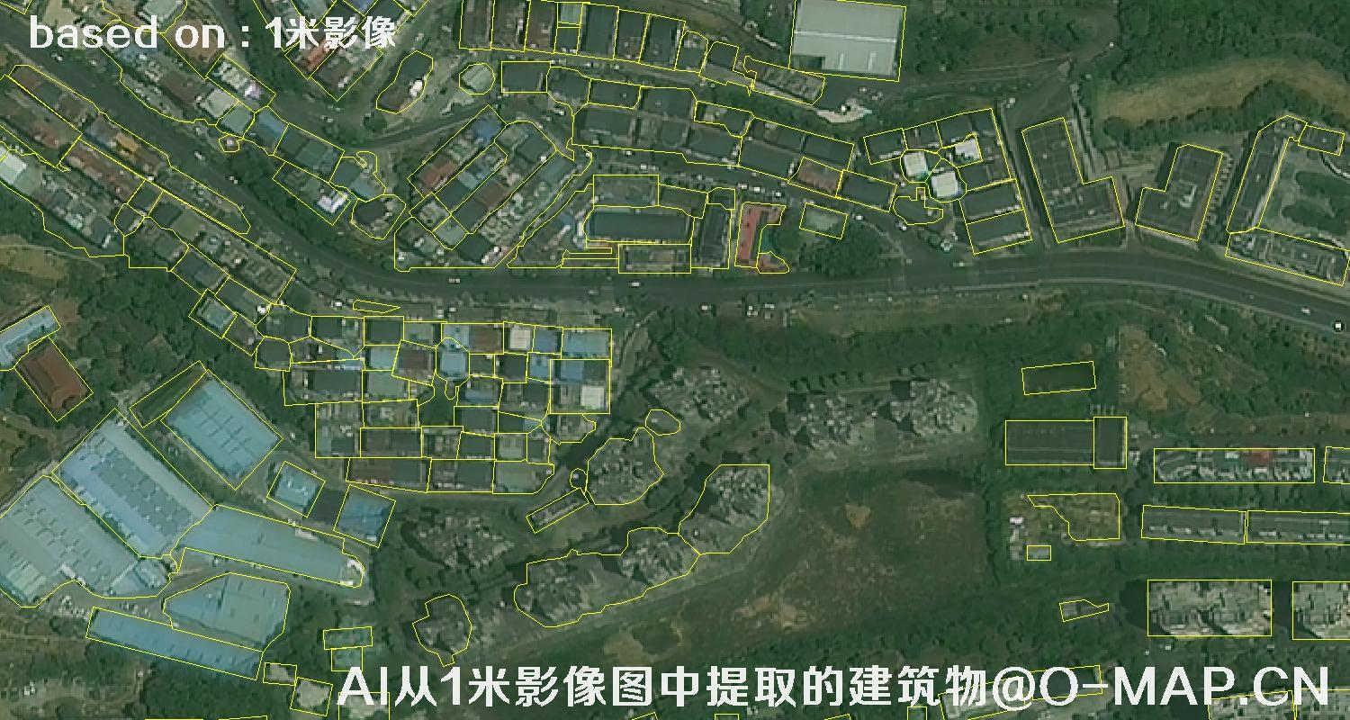 AI根据绵阳市1米卫星图提取的建筑物矢量图斑