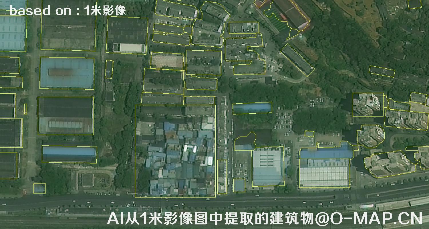 AI根据绵阳市1米卫星图提取的建筑物矢量图斑