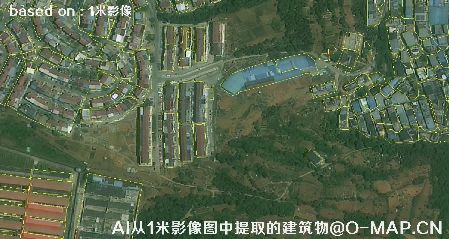 AI根据绵阳市1米卫星图提取的建筑物矢量图斑