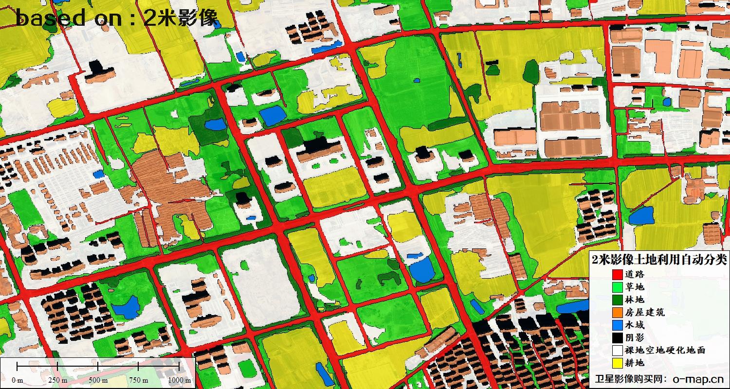 基于2米高分一号卫星影像数据实现的土地利用现状自动分类图