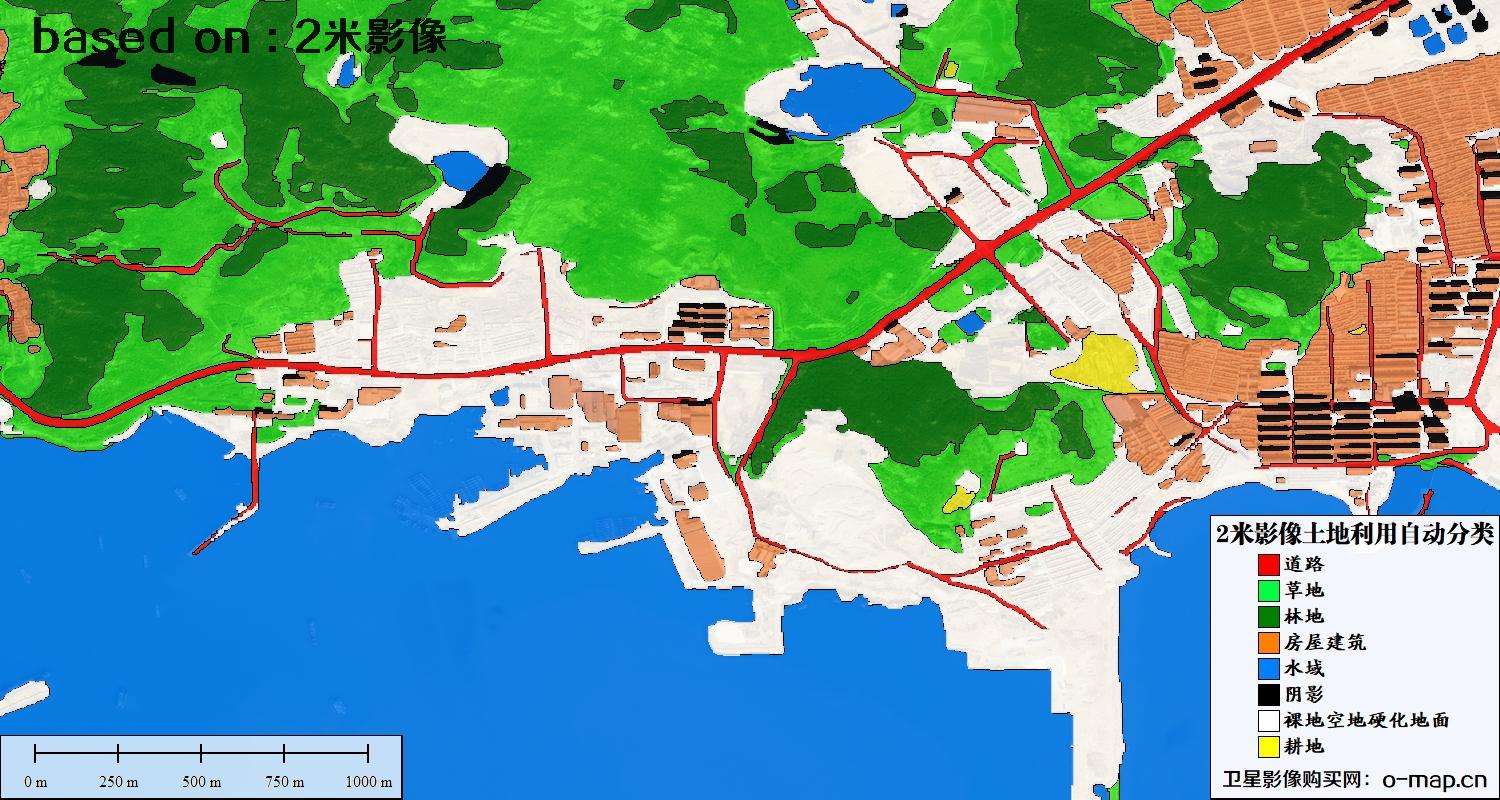 基于2米高分一号卫星影像数据实现的土地利用现状自动分类图