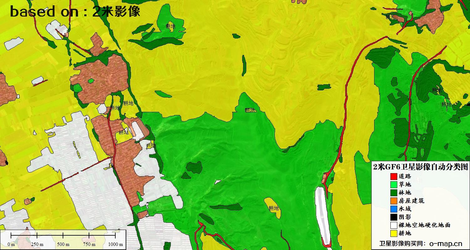 基于2米GF6卫星影像数据的土地利用自动分类图