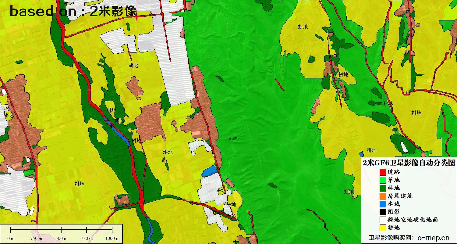 基于2米GF6卫星影像数据的土地利用自动分类图