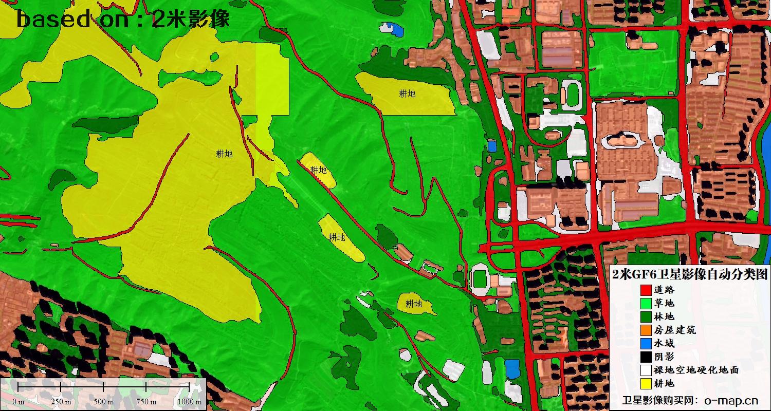 基于2米GF6卫星影像数据的土地利用自动分类图