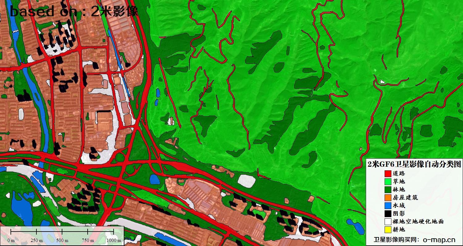 基于2米GF6卫星影像数据的土地利用自动分类图