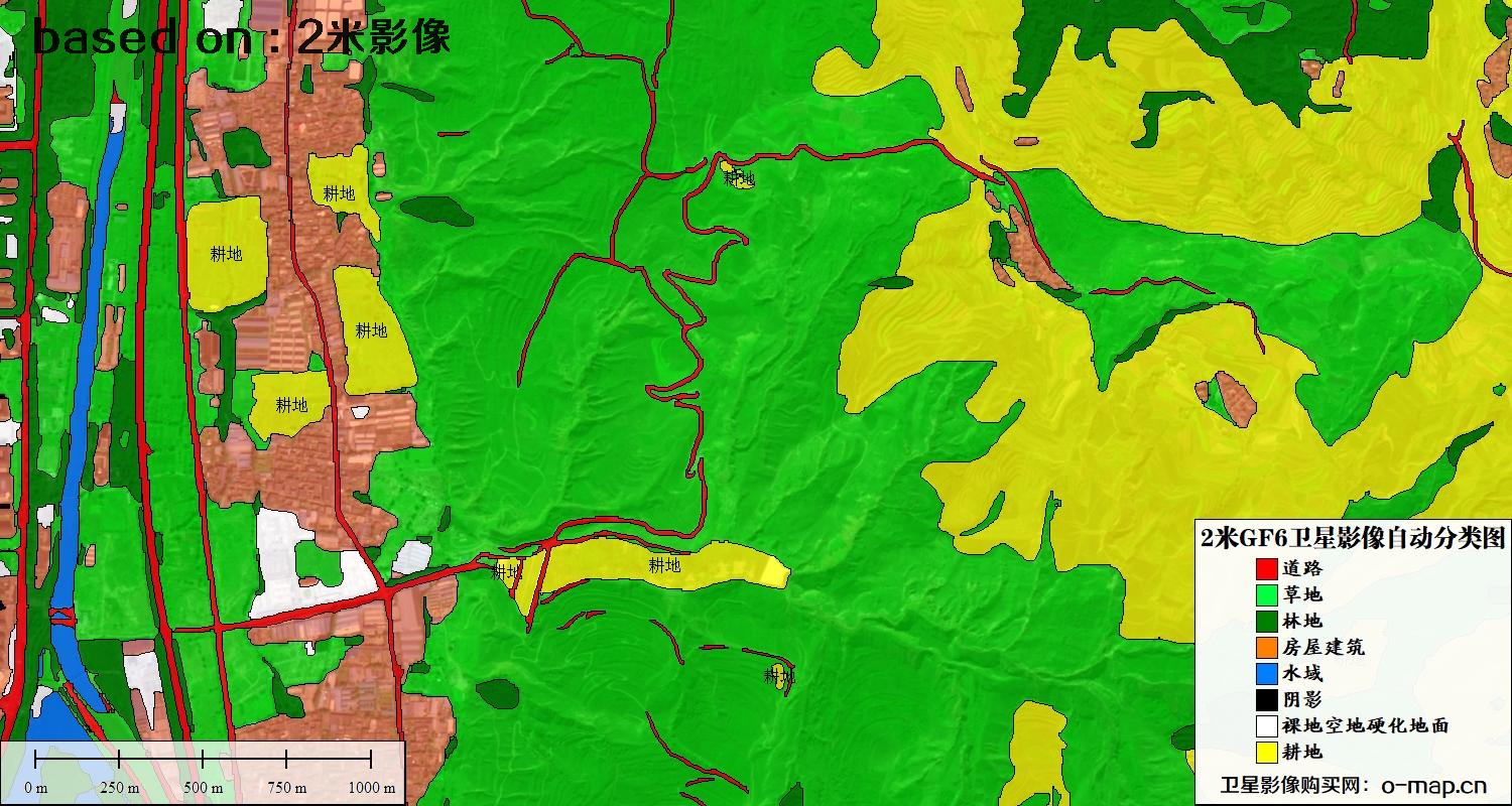 基于2米GF6卫星影像数据的土地利用自动分类图