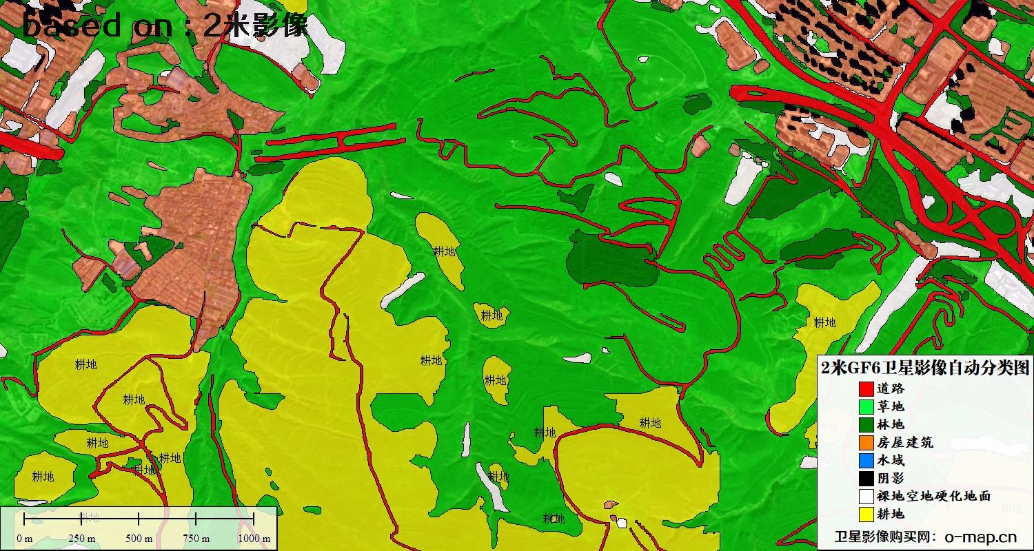 基于2米GF6卫星影像数据的土地利用自动分类图