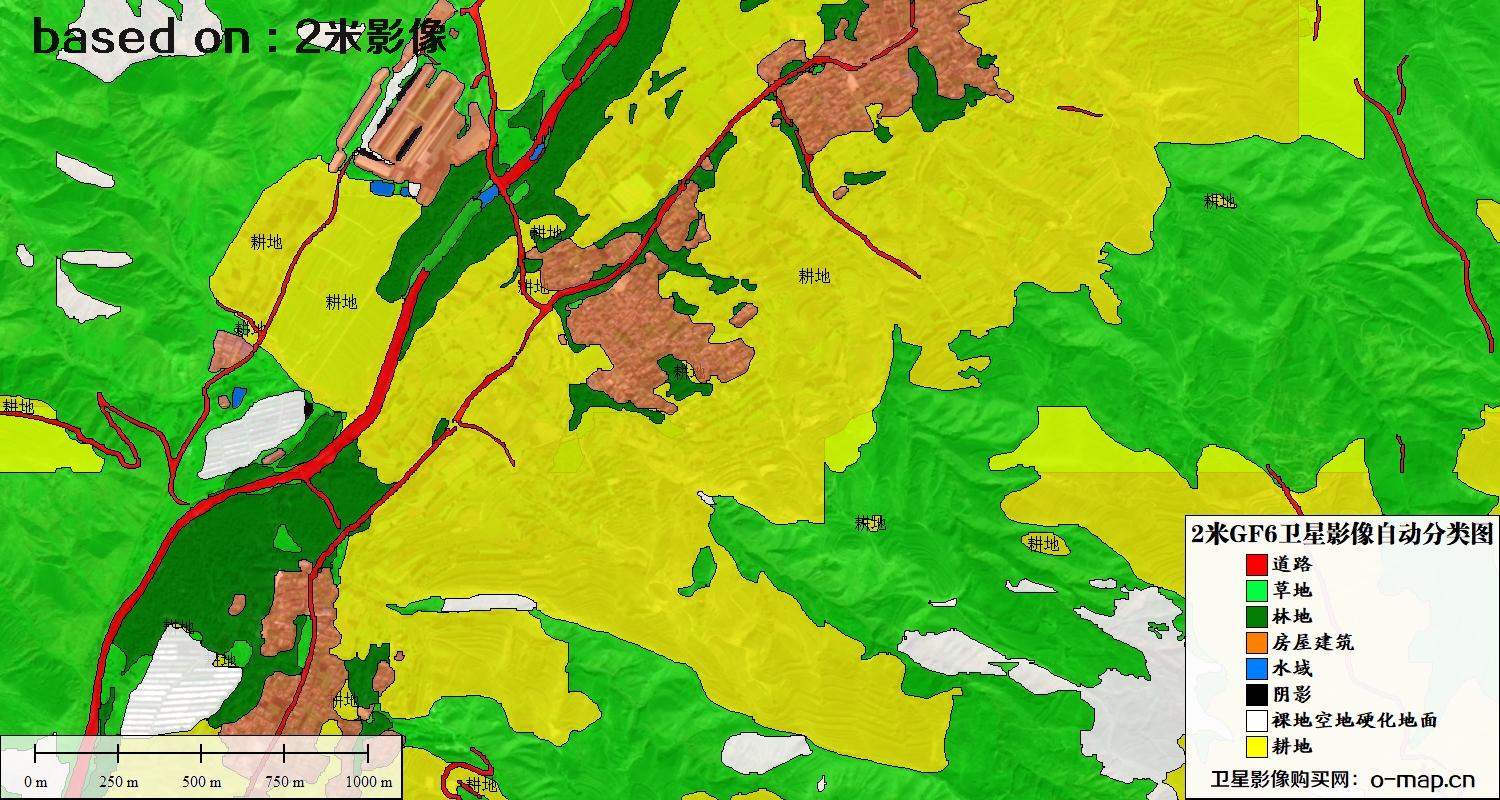 基于2米GF6卫星影像数据的土地利用自动分类图