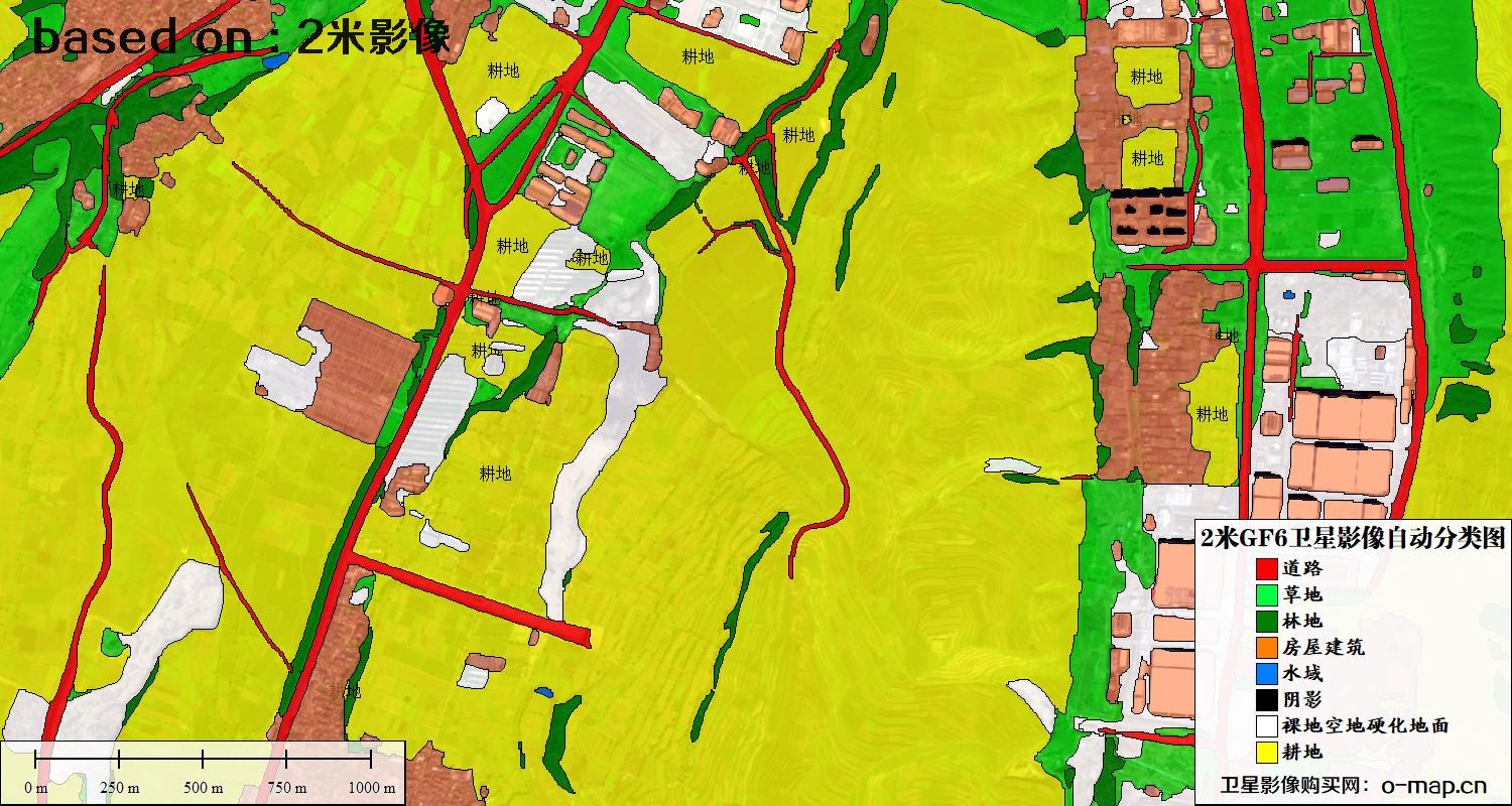 基于2米GF6卫星影像数据的土地利用自动分类图