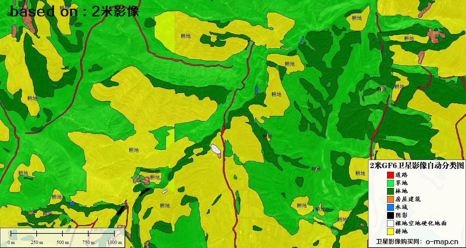 基于2米GF6卫星影像数据的土地利用自动分类图