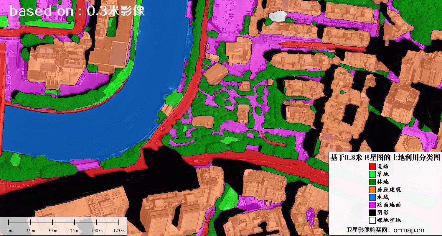基于0.3米分辨率卫星图自动提取的土地利用分类图