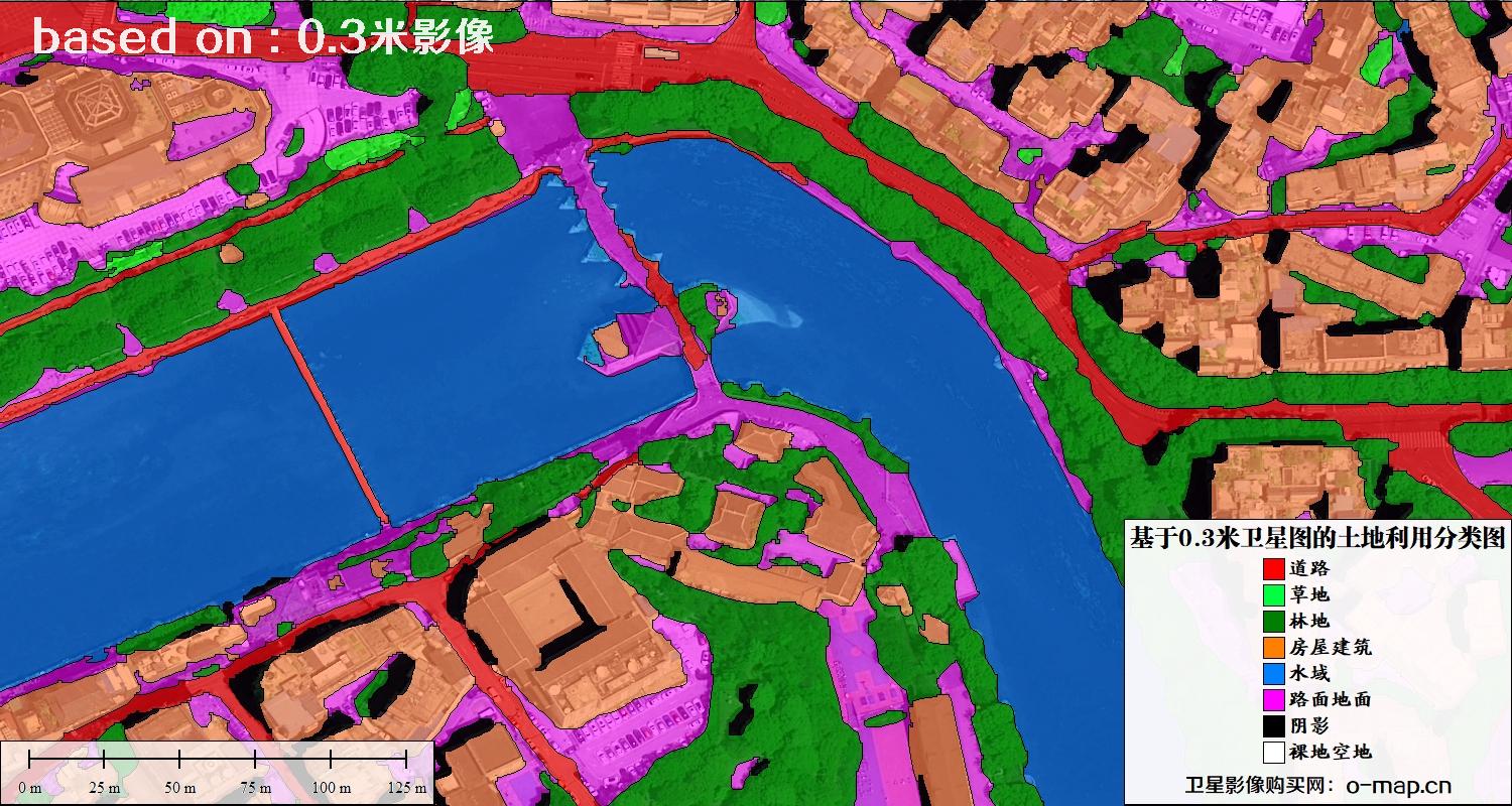 基于0.3米分辨率卫星图自动提取的土地利用分类图