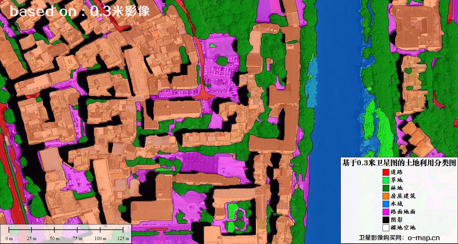 基于0.3米分辨率卫星图自动提取的土地利用分类图