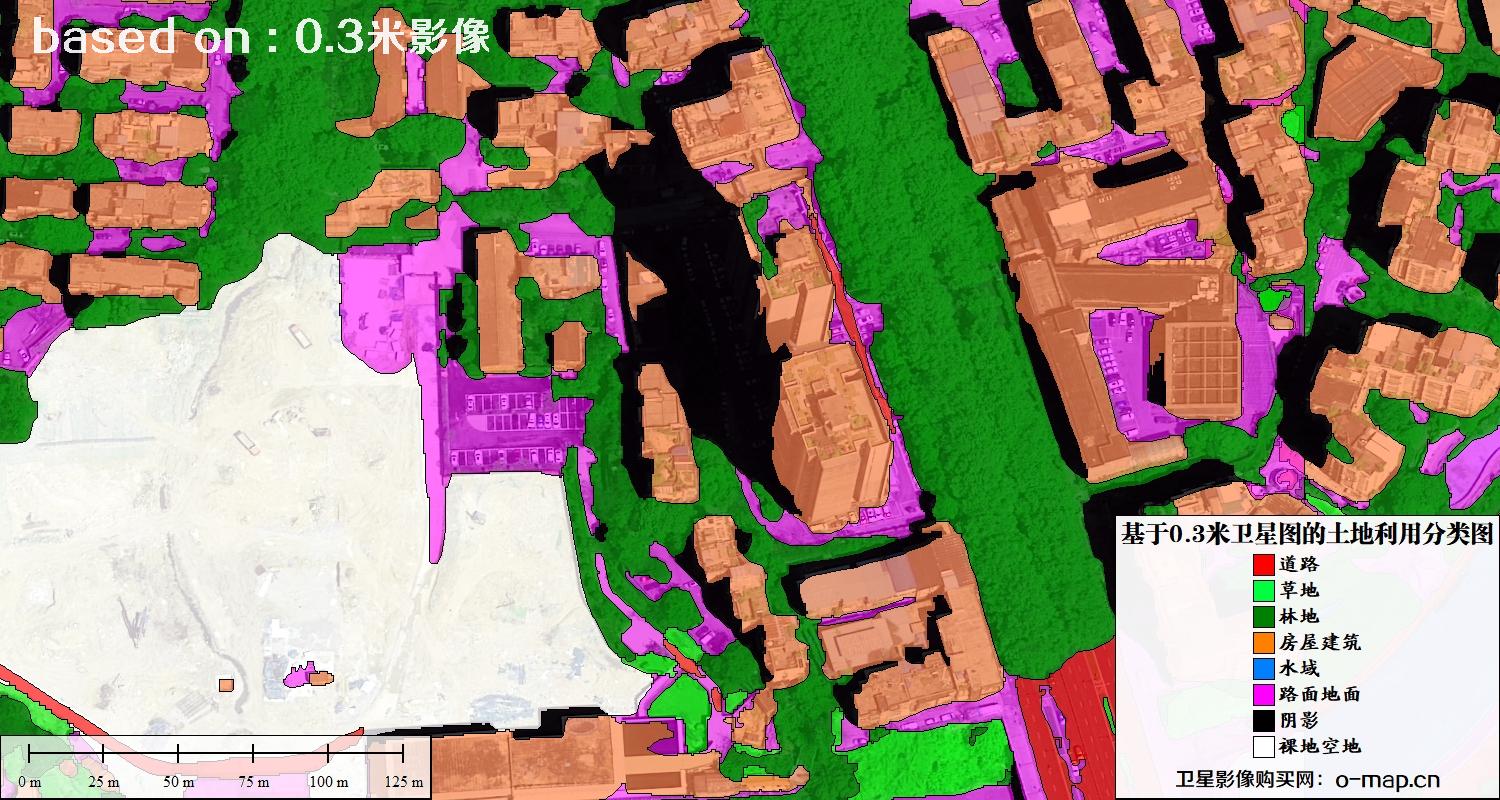 基于0.3米分辨率卫星图自动提取的土地利用分类图