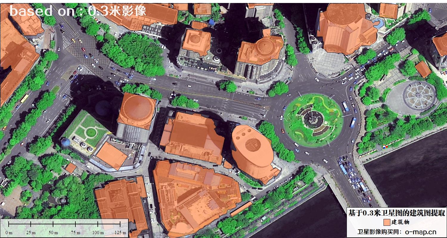 基于0.3米分辨率卫星图自动提取的建筑图矢量图斑