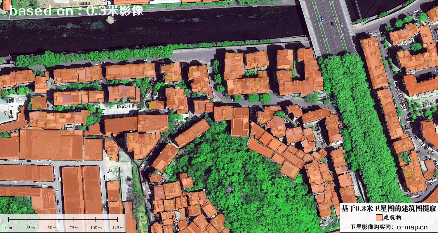 基于0.3米分辨率卫星图自动提取的建筑图矢量图斑