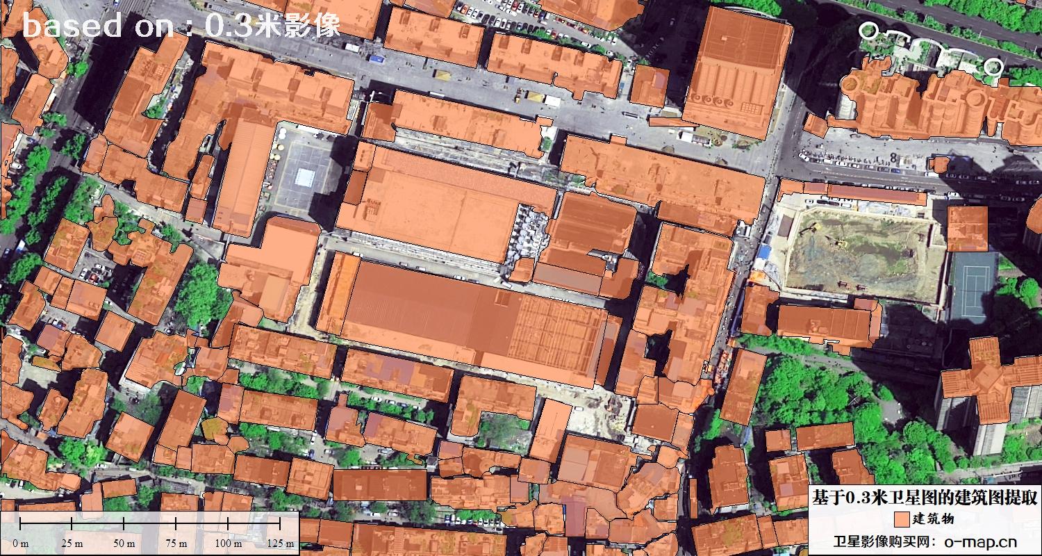 基于0.3米分辨率卫星图自动提取的建筑图矢量图斑