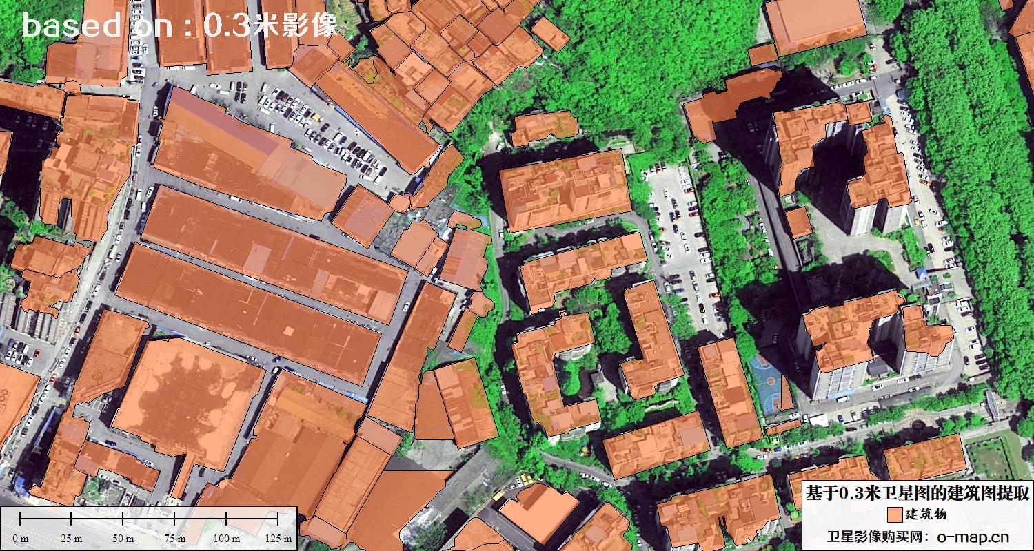 基于0.3米分辨率卫星图自动提取的建筑图矢量图斑