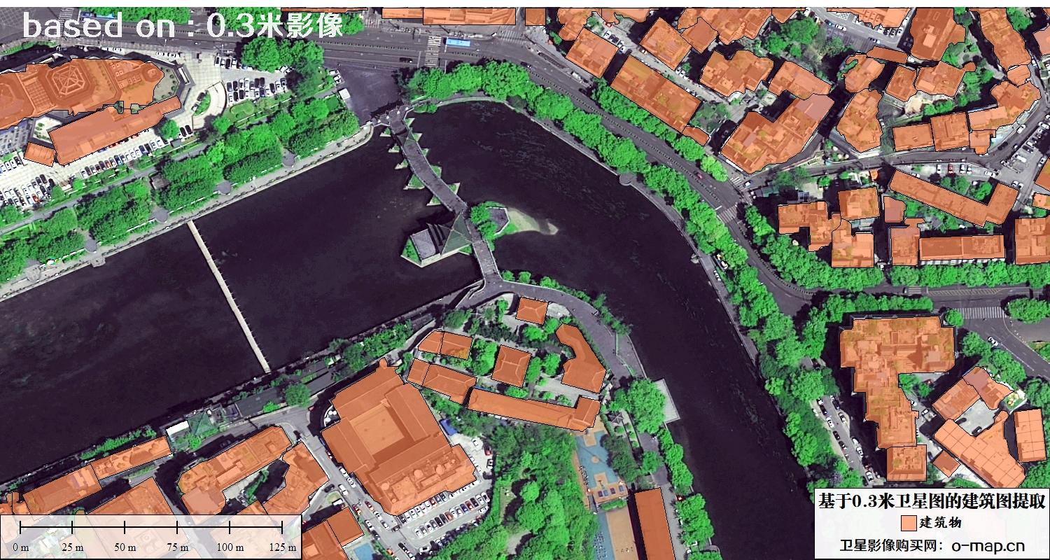 基于0.3米分辨率卫星图自动提取的建筑图矢量图斑