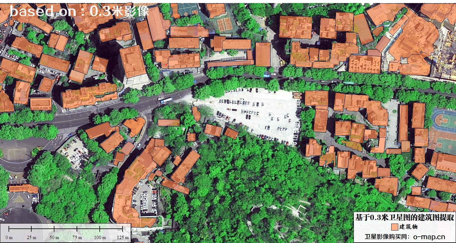 基于0.3米分辨率卫星图自动提取的建筑图矢量图斑