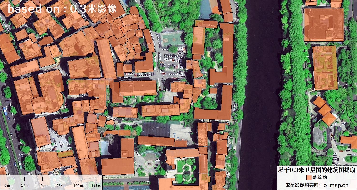 基于0.3米分辨率卫星图自动提取的建筑图矢量图斑