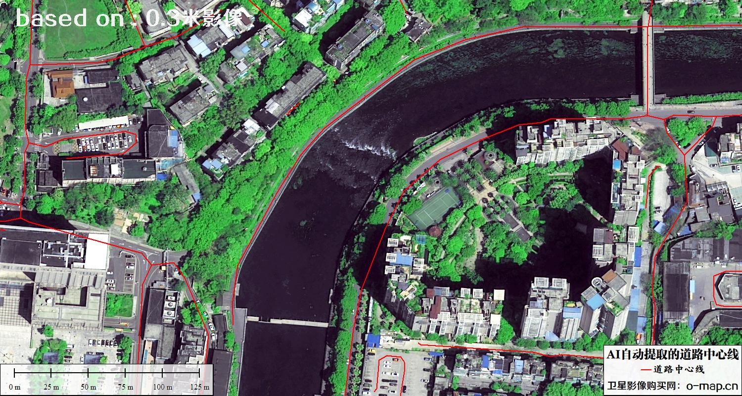 基于0.3米卫星影像自动提取的道路中心线