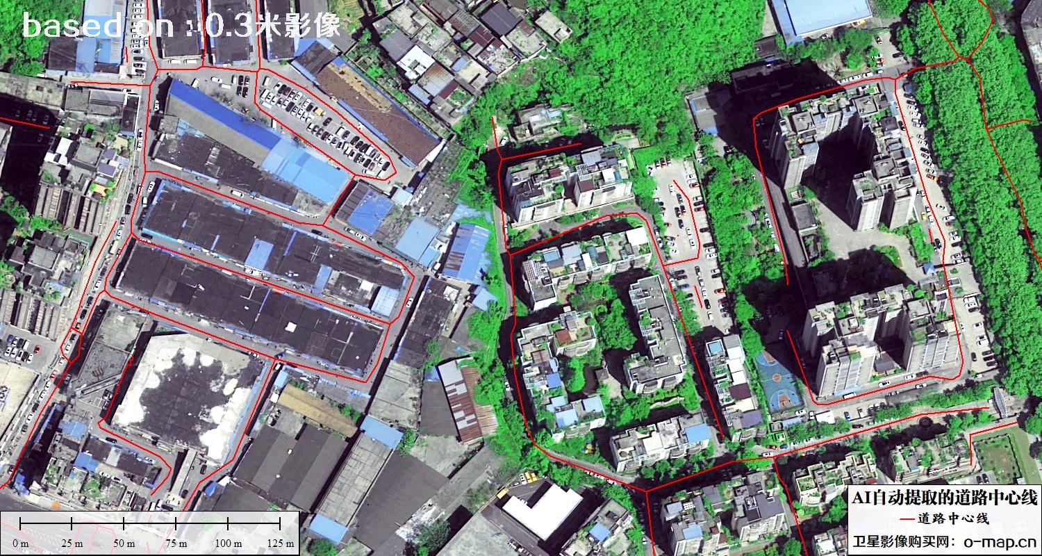 基于0.3米卫星影像自动提取的道路中心线