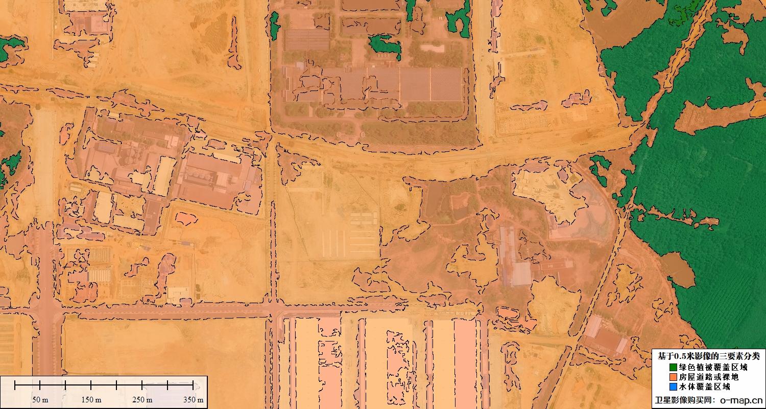 基于0.5米卫星影像的植被水体裸地三要素分类图