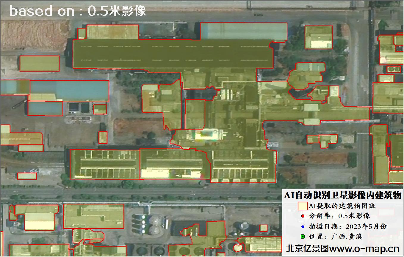 AI自动识别的卫星影像图中的房屋建筑物