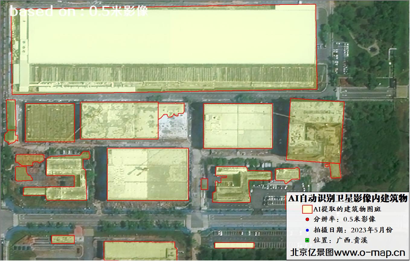 AI自动识别的卫星影像图中的房屋建筑物