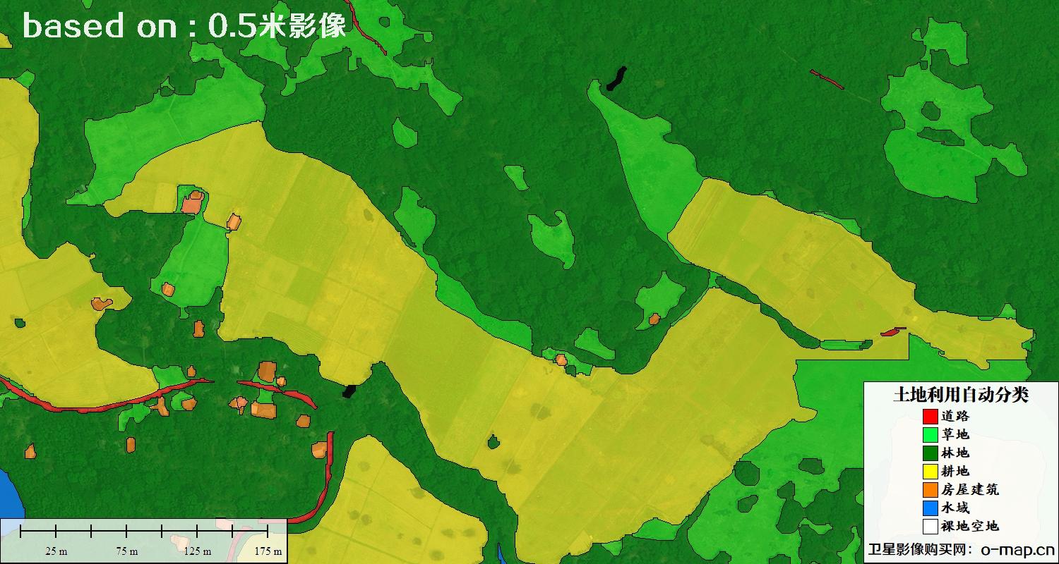 基于0.5米分辨率卫星图自动解译的土地利用分类图