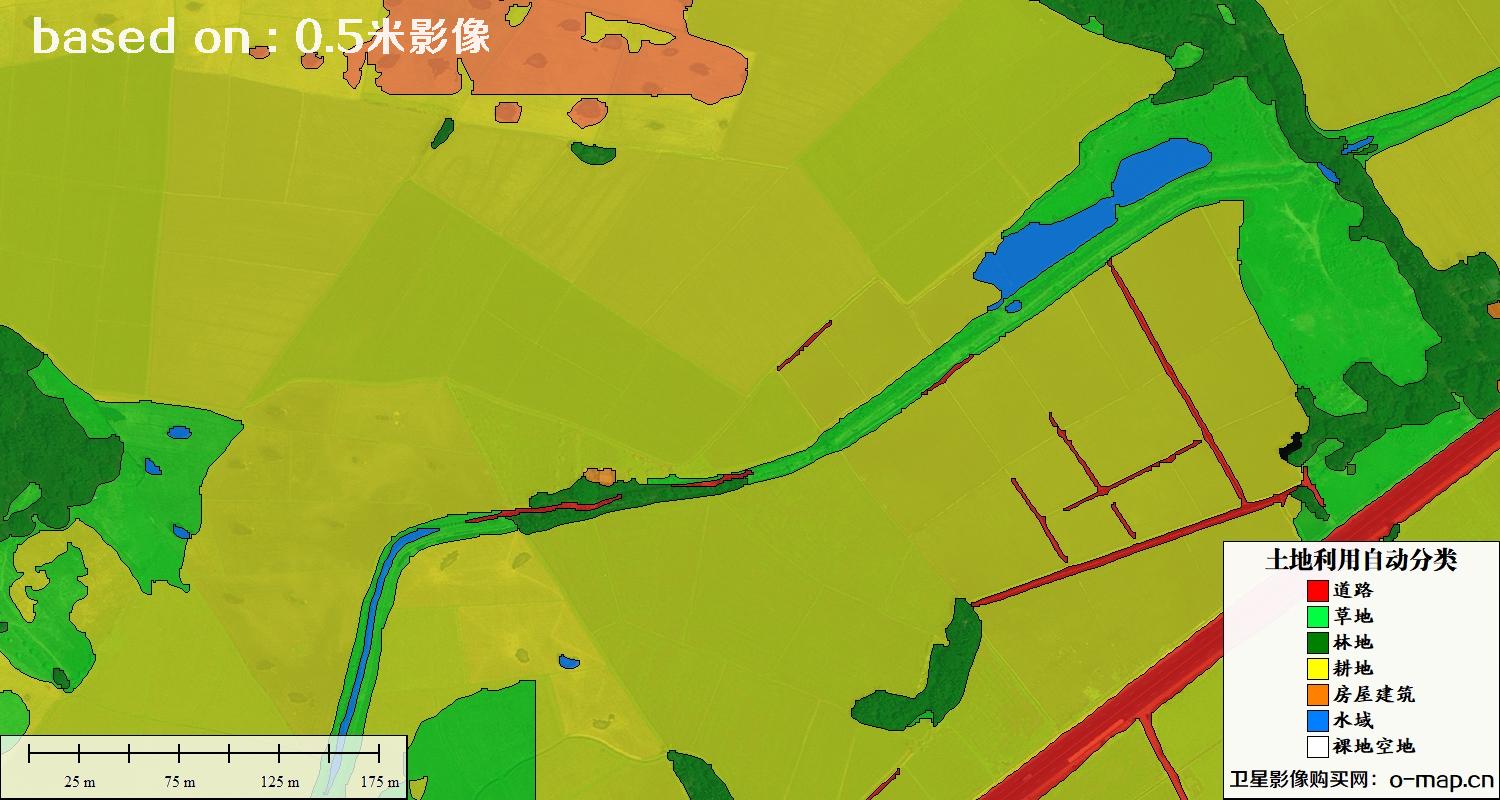 基于0.5米分辨率卫星图自动解译的土地利用分类图