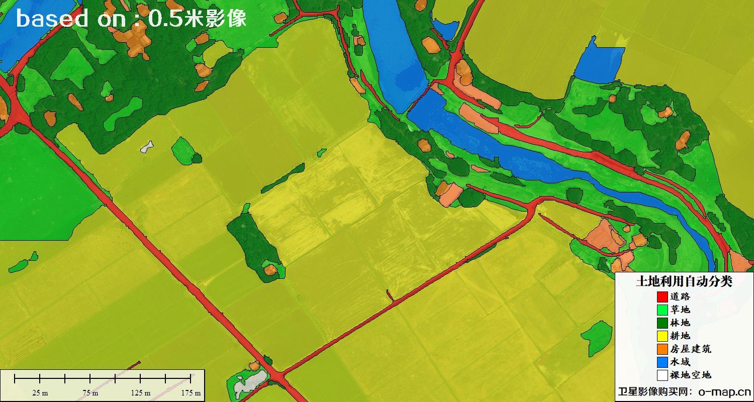 基于0.5米分辨率卫星图自动解译的土地利用分类图