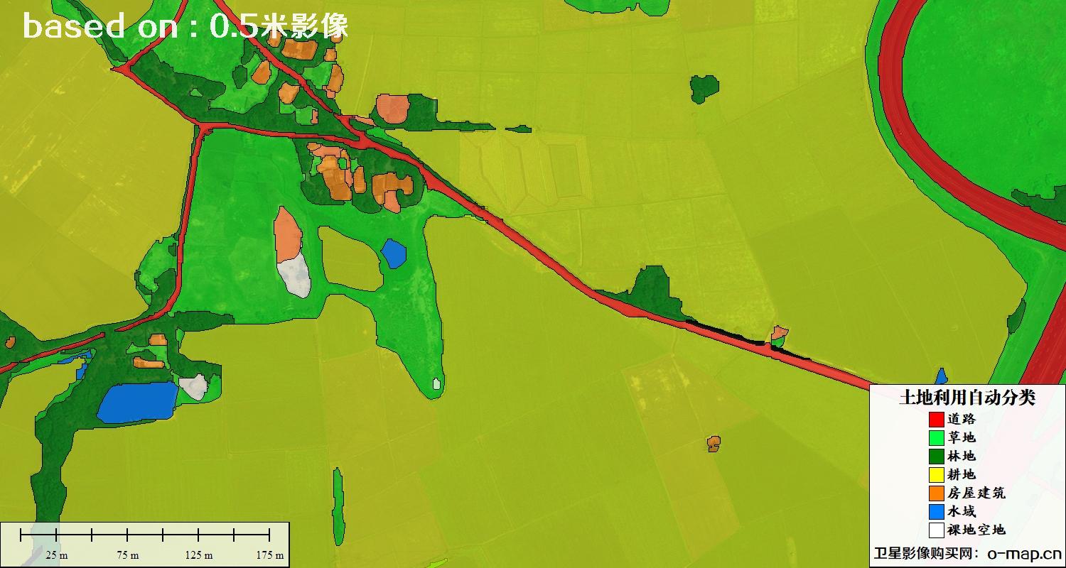 基于0.5米分辨率卫星图自动解译的土地利用分类图