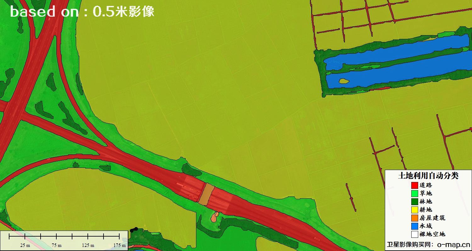 基于0.5米分辨率卫星图自动解译的土地利用分类图