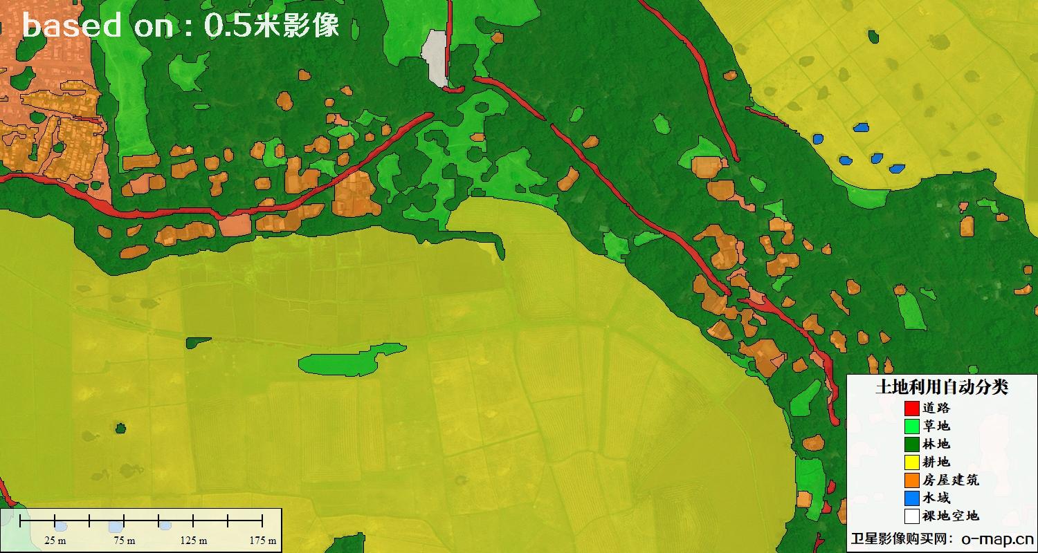 基于0.5米分辨率卫星图自动解译的土地利用分类图