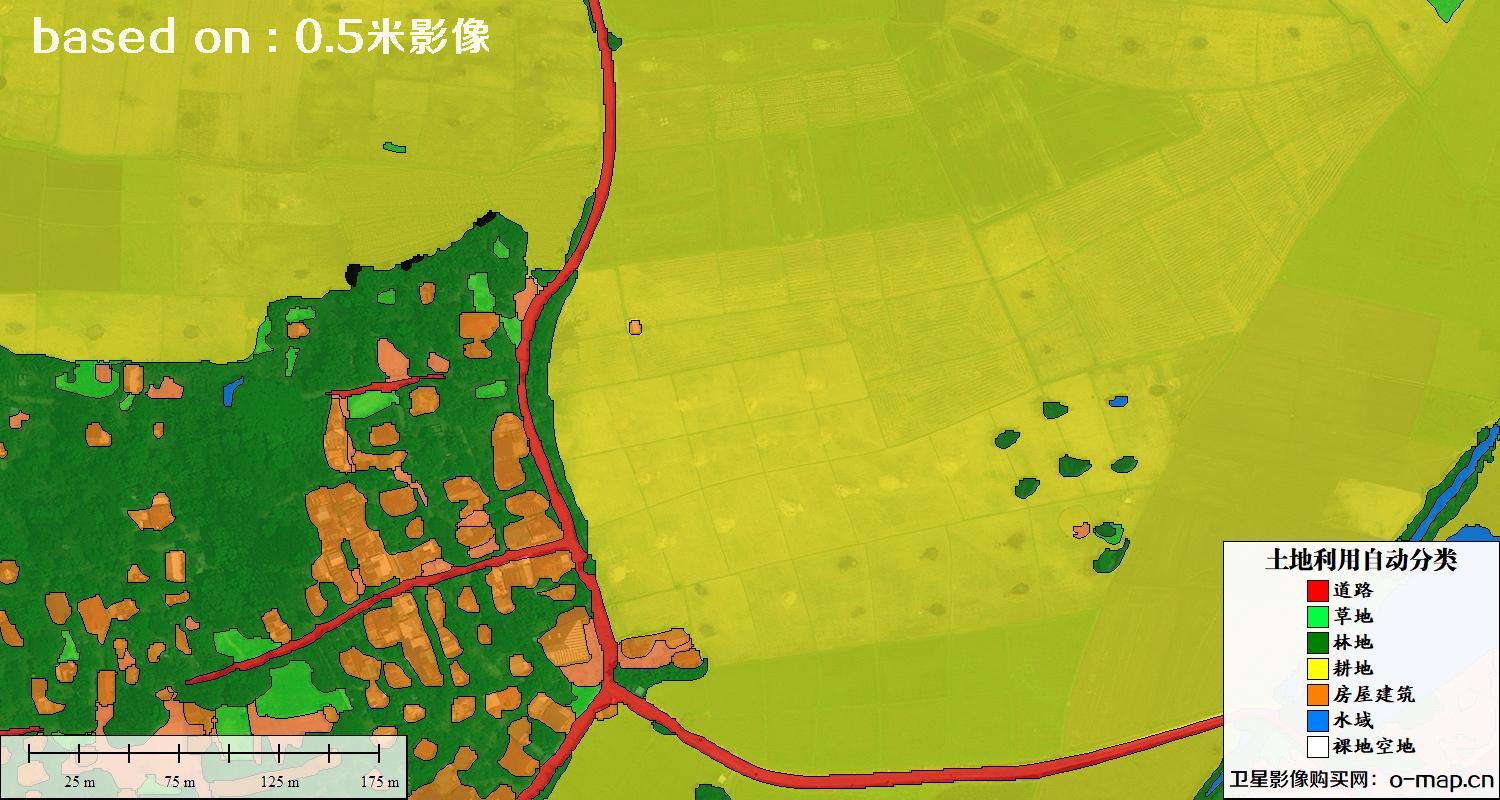 基于0.5米分辨率卫星图自动解译的土地利用分类图