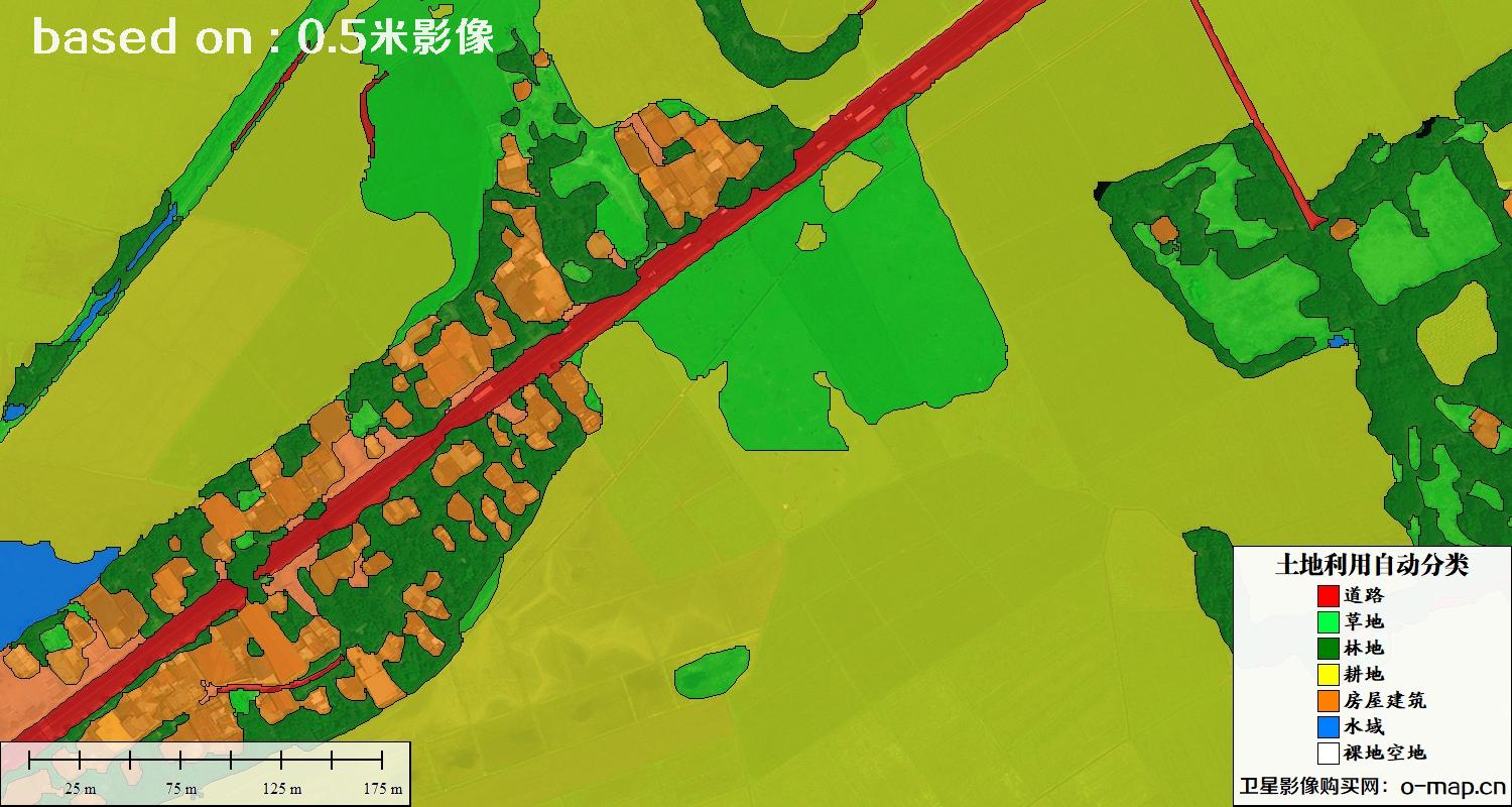 基于0.5米分辨率卫星图自动解译的土地利用分类图