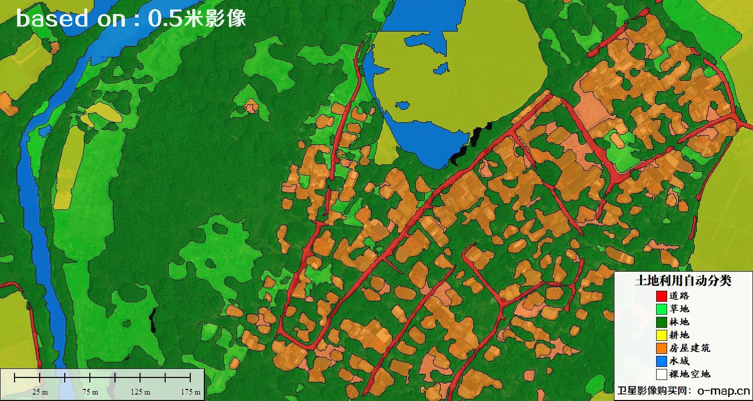 基于0.5米分辨率卫星图自动解译的土地利用分类图