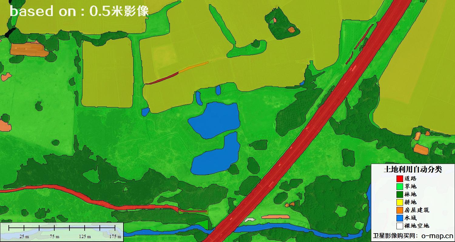 基于0.5米分辨率卫星图自动解译的土地利用分类图