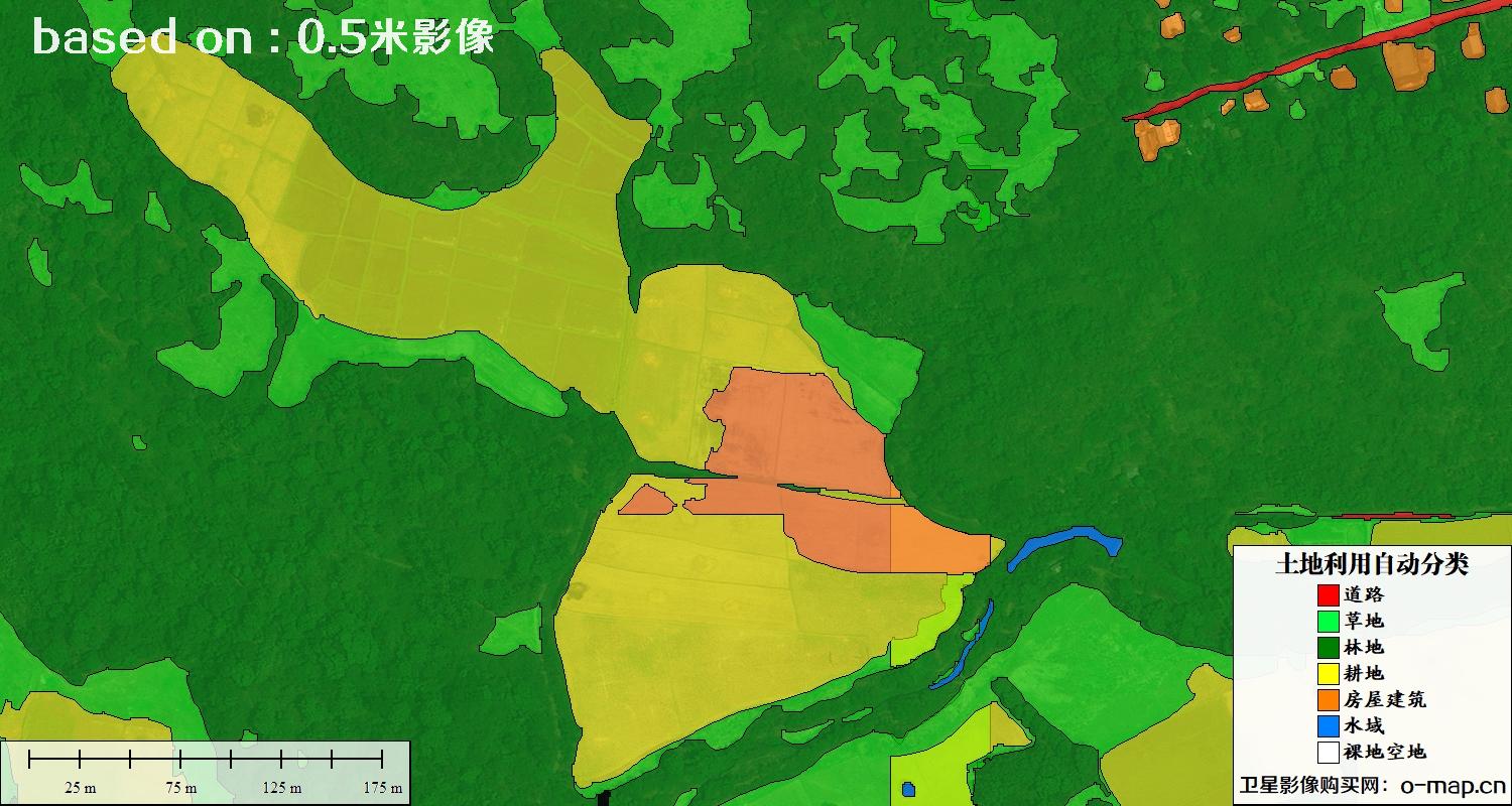 基于0.5米分辨率卫星图自动解译的土地利用分类图