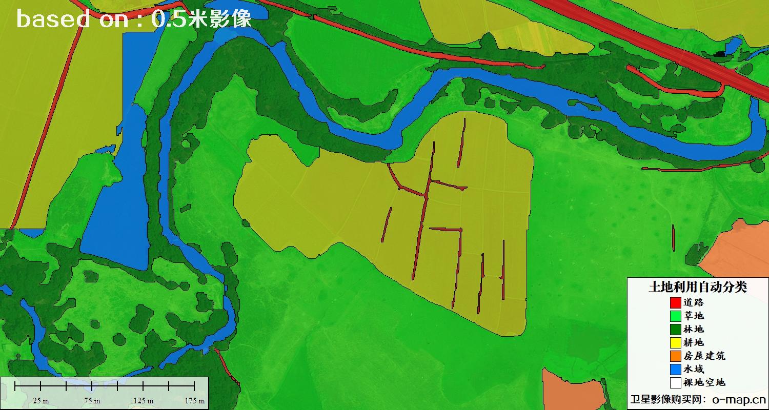 基于0.5米分辨率卫星图自动解译的土地利用分类图