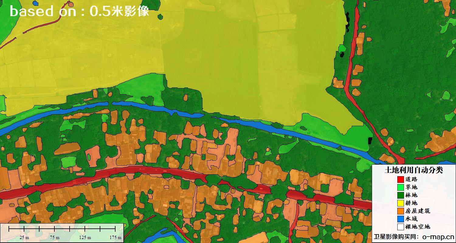 基于0.5米分辨率卫星图自动解译的土地利用分类图