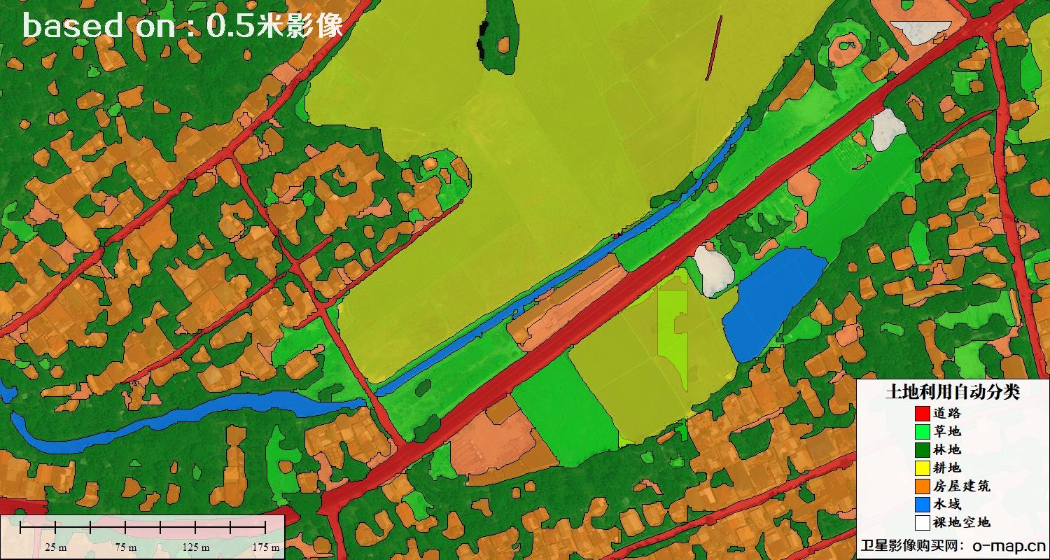 基于0.5米分辨率卫星图自动解译的土地利用分类图