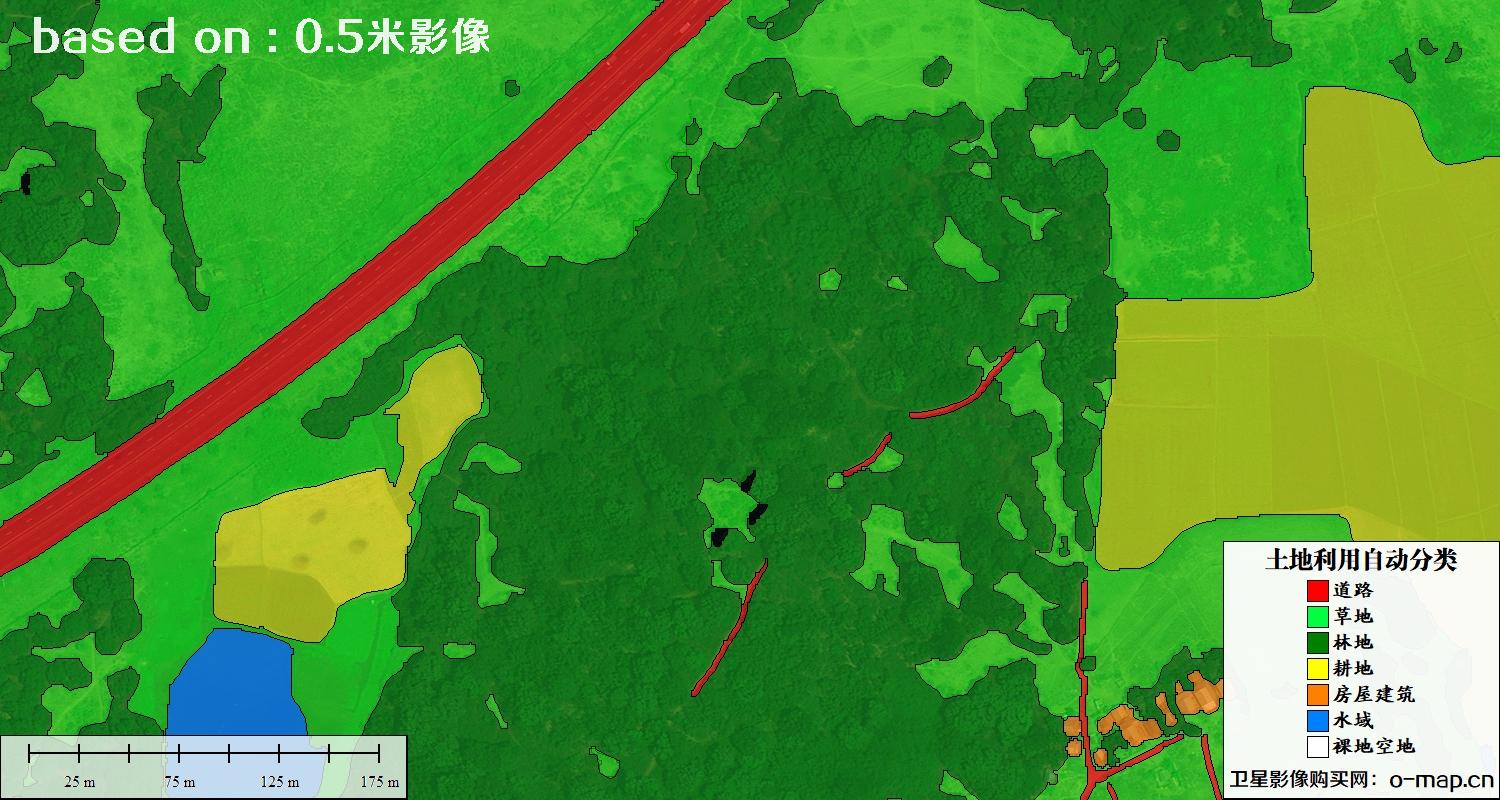 基于0.5米分辨率卫星图自动解译的土地利用分类图