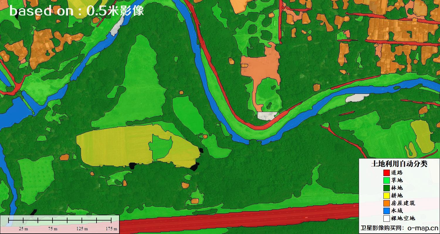 基于0.5米分辨率卫星图自动解译的土地利用分类图