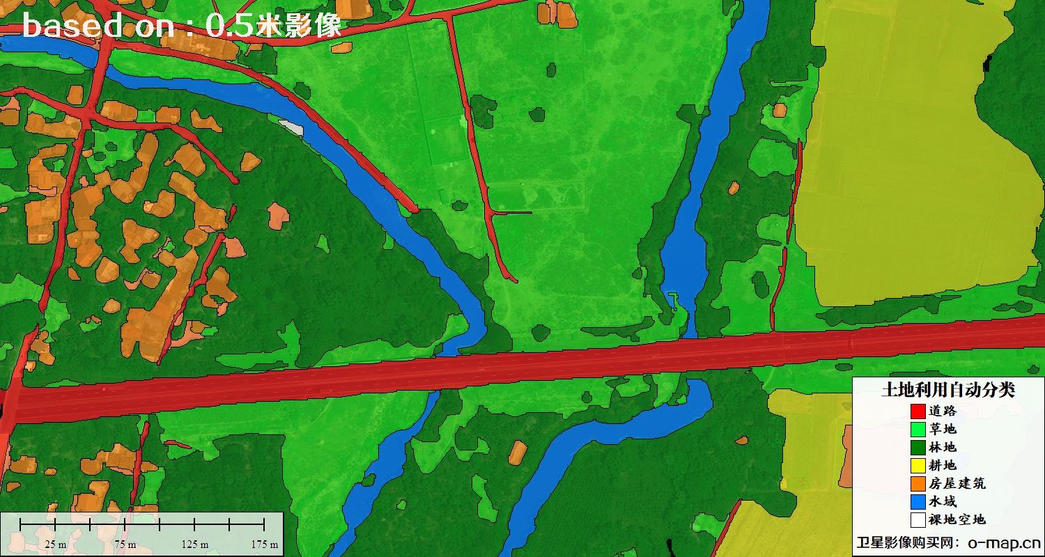 基于0.5米分辨率卫星图自动解译的土地利用分类图