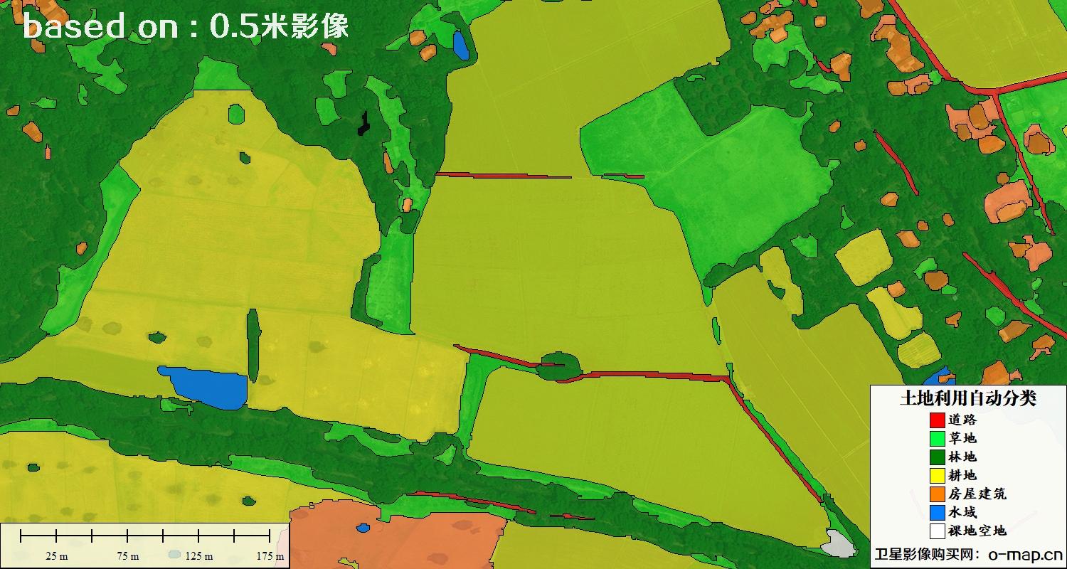 基于0.5米分辨率卫星图自动解译的土地利用分类图